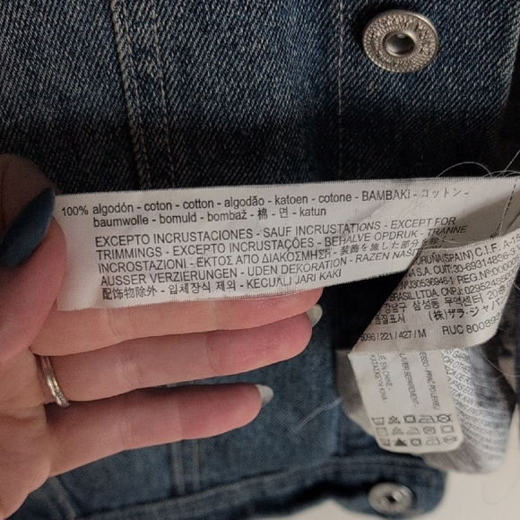 Zara Blue Denim Distressed Jeans Jacket with Lace-Up Details. Size Medium - Picture 9 of 10
